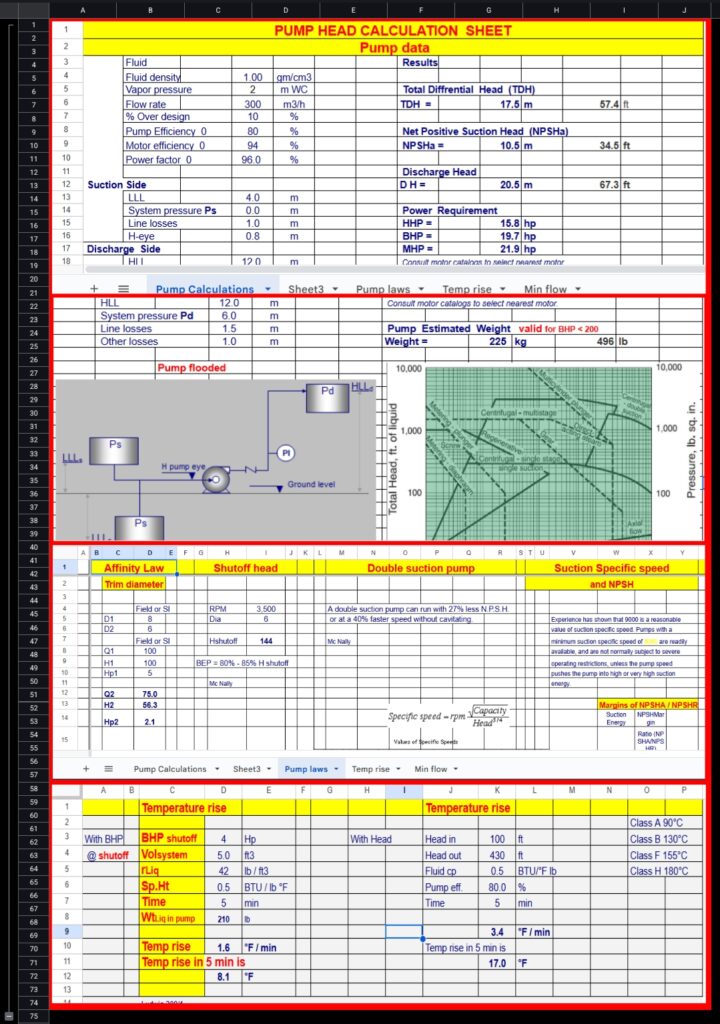 PUMP SIZING CALCULATIONS SPREADSHEET 424215