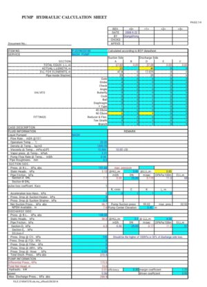Pump Hydraulic Calculation Sheet - Editable & Profession