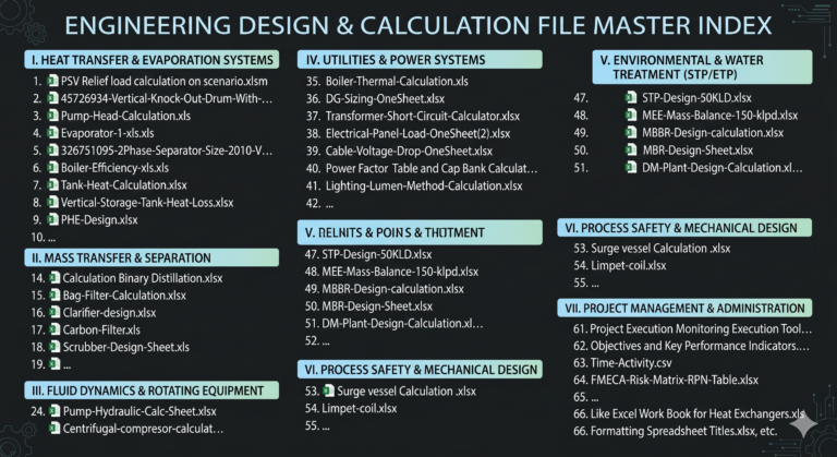 Engineering design Excel templates bundle — 65+ industrial equipment sizing spreadsheets